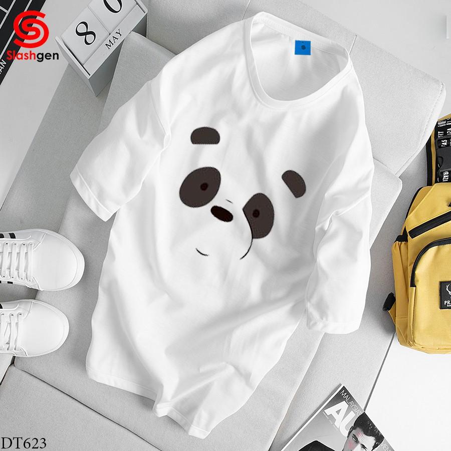 Áo thun nam tay lỡ DT623 Gấu Trắng Mắt Mũi Miệng Trước Ngực 100% Cotton