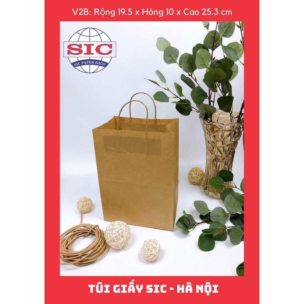 100 CHIẾC TÚI GIẤY KRAFT V2B: 19.5x10x25.3cm CÓ QUAI