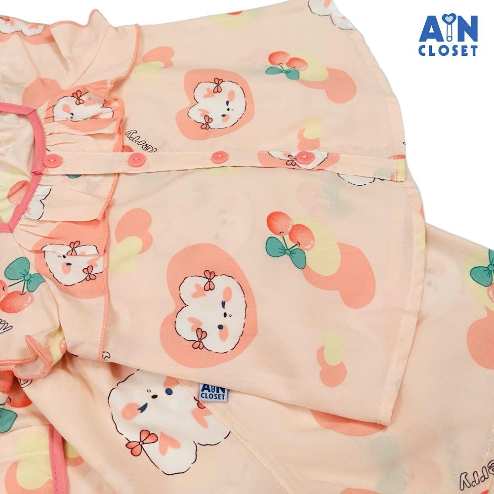 Bộ quần áo Ngắn bé gái hoạ tiết Thỏ Cherry Cam Lanh lụa - AICDBGNJFUJH - AIN Closet