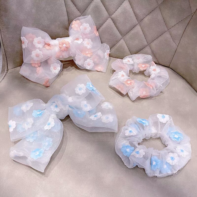 dây cột tóc scrunchies - kẹp tóc nơ hoa