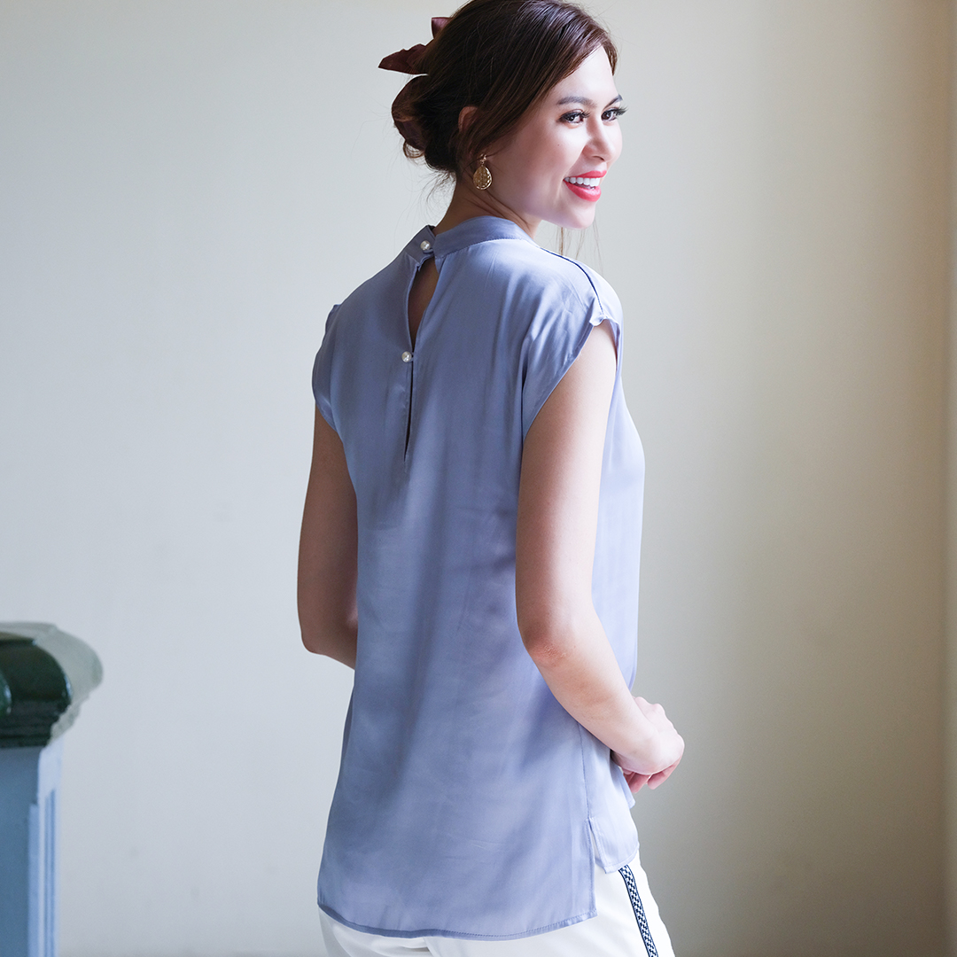 Áo Cổ Nhún Áo Kiểu Nữ Thời trang thiết kế Hity TOP142 (Xanh Thiên Thai)