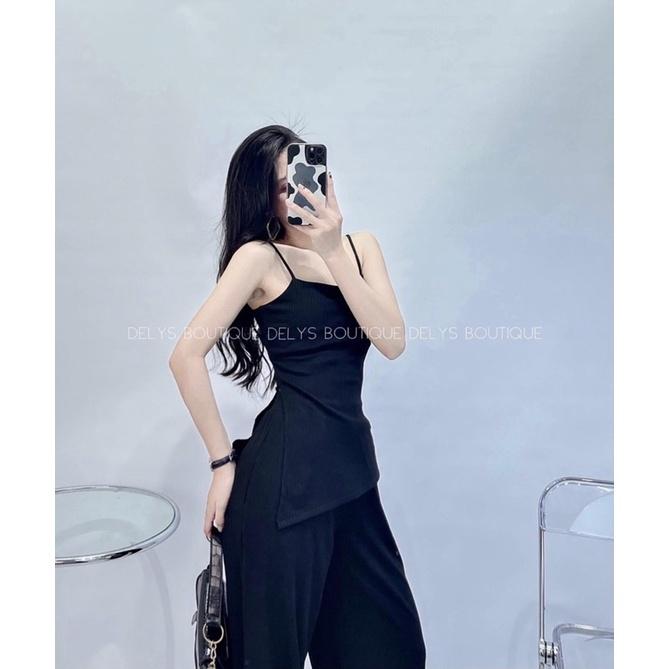 Set áo 2 dây xẻ tà kèm quần ống loe 2 màu