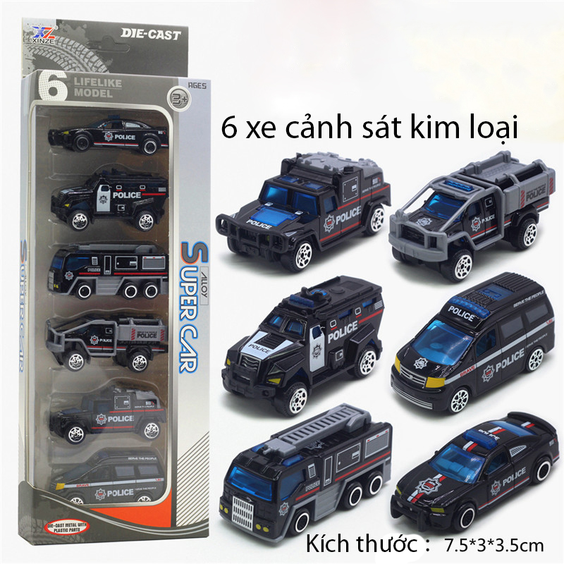 Đồ chơi mô hình 6 xe cảnh sát hình sự KAVY No.8807 nhiều màu sắc bằng kim loại