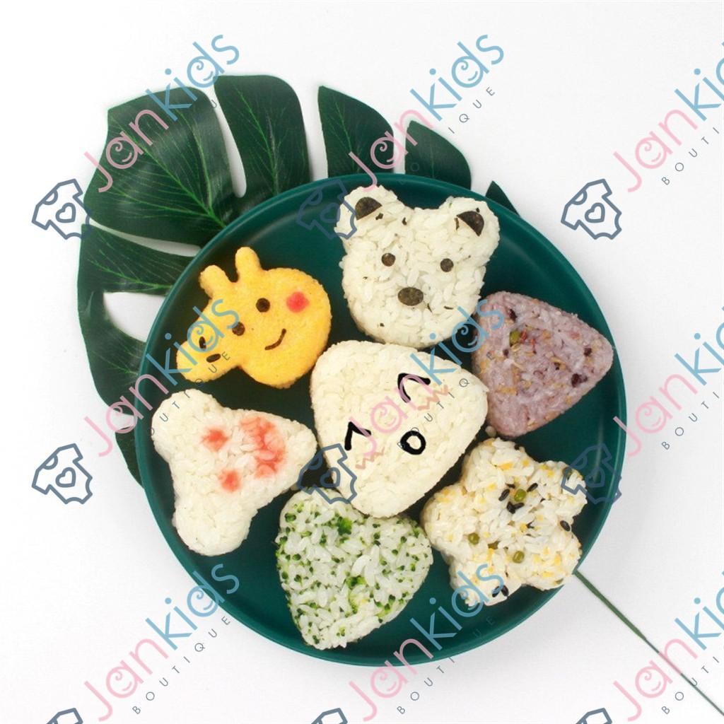 Set 7 khuôn làm cơm nắm sushi onigiri kiểu nhật cho bé, khuôn lam cơm tạo hình cho bé (tặng kèm thìa)