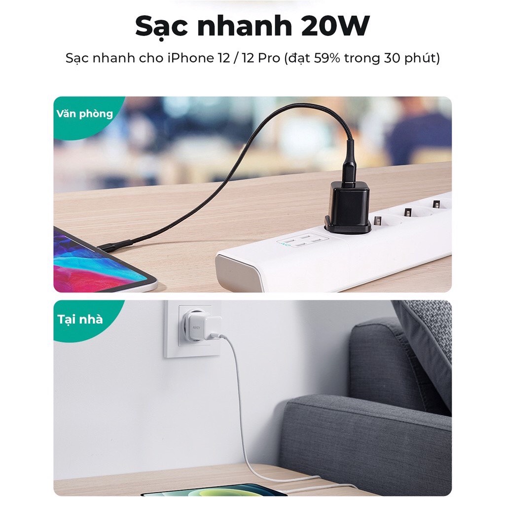 Combo 2 Củ Sạc Nhanh Aukey PA-F5 20W Chuẩn Power Delivery 3.0 - Hàng Chính Hãng