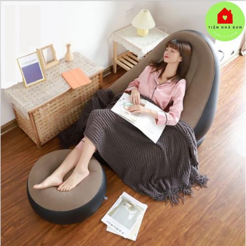 Đệm hơi, ghế hơi tựa lưng Tặng kèm Bơm tay+đôn ghế Hoạ tiết trơn