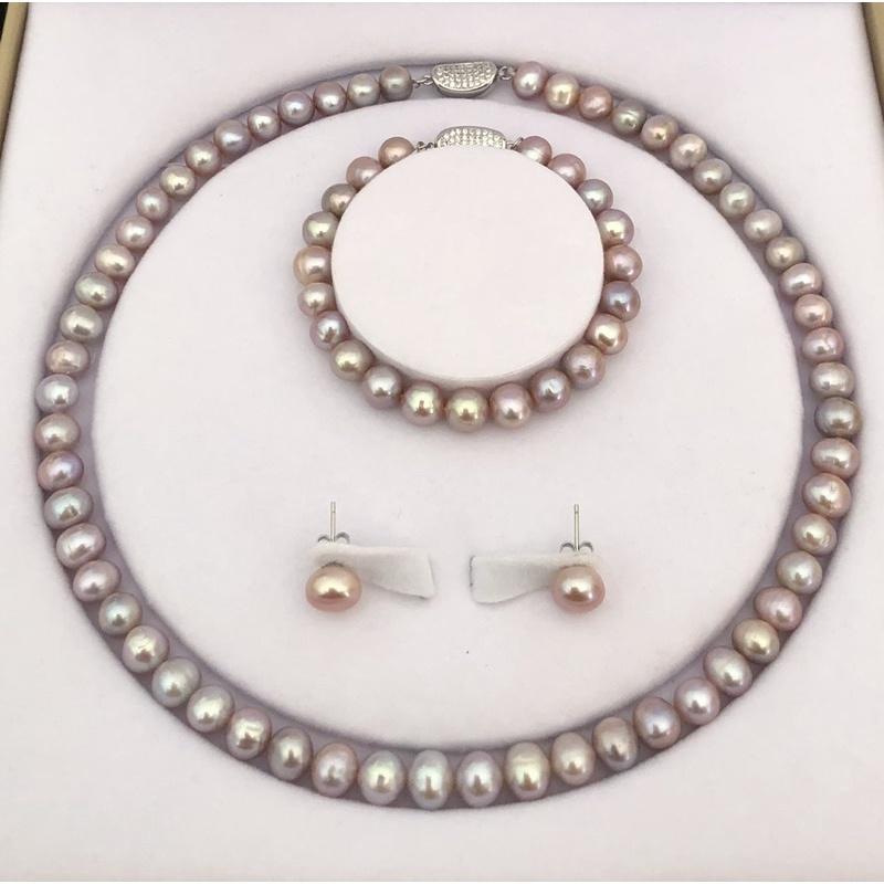 Bộ Trang Sức 3 Món 8 - 9 Ly Màu Hồng Ánh Tím Sang Trọng - Trường Thịnh Ngọc Trai