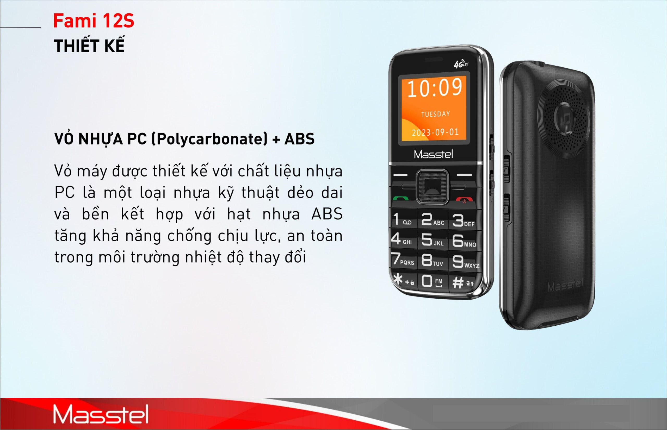 Điện thoại người già Masstel Fami 12S 4G(LTE) , Bàn phím chữ số to, Loa lớn , Máy viền thép chắc chắn - Hàng chính hãng