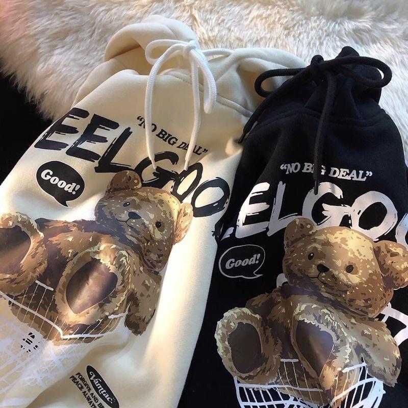 Áo Hoodie Nỉ Lót Bông form rộng Gấu Feel Good unisex