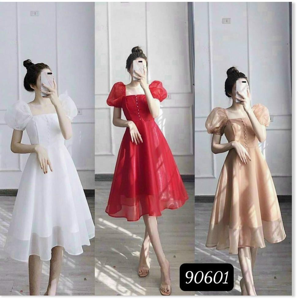 Đầm phối voan kiếng có nút sang trọng , tôn dáng cho các phu nhân THỜI TRANG LANO STORE