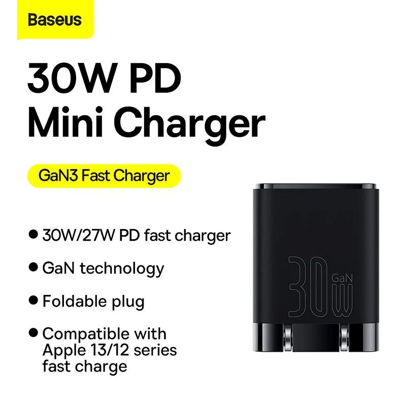 Cóc củ sạc Type C sạc nhanh 30W chuẩn PD 3.0 Type-C hiệu Baseus GaN3 Quick Charger 1C cho iPhone / iPad / Smartphone Android (công nghệ GAN thế hệ 3, chip BPS 2.0, công nghệ tản nhiệt BCT) (giao màu ngẫu nhiên) - hàng nhập khẩu