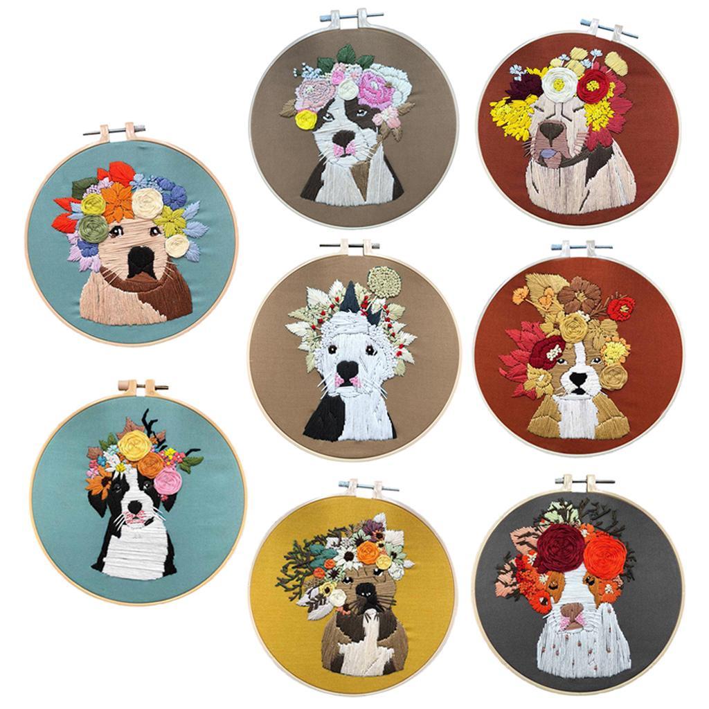 Embroidery Starters Kit Dogs Cross Stitch Handmade DIY Craft with Hoop