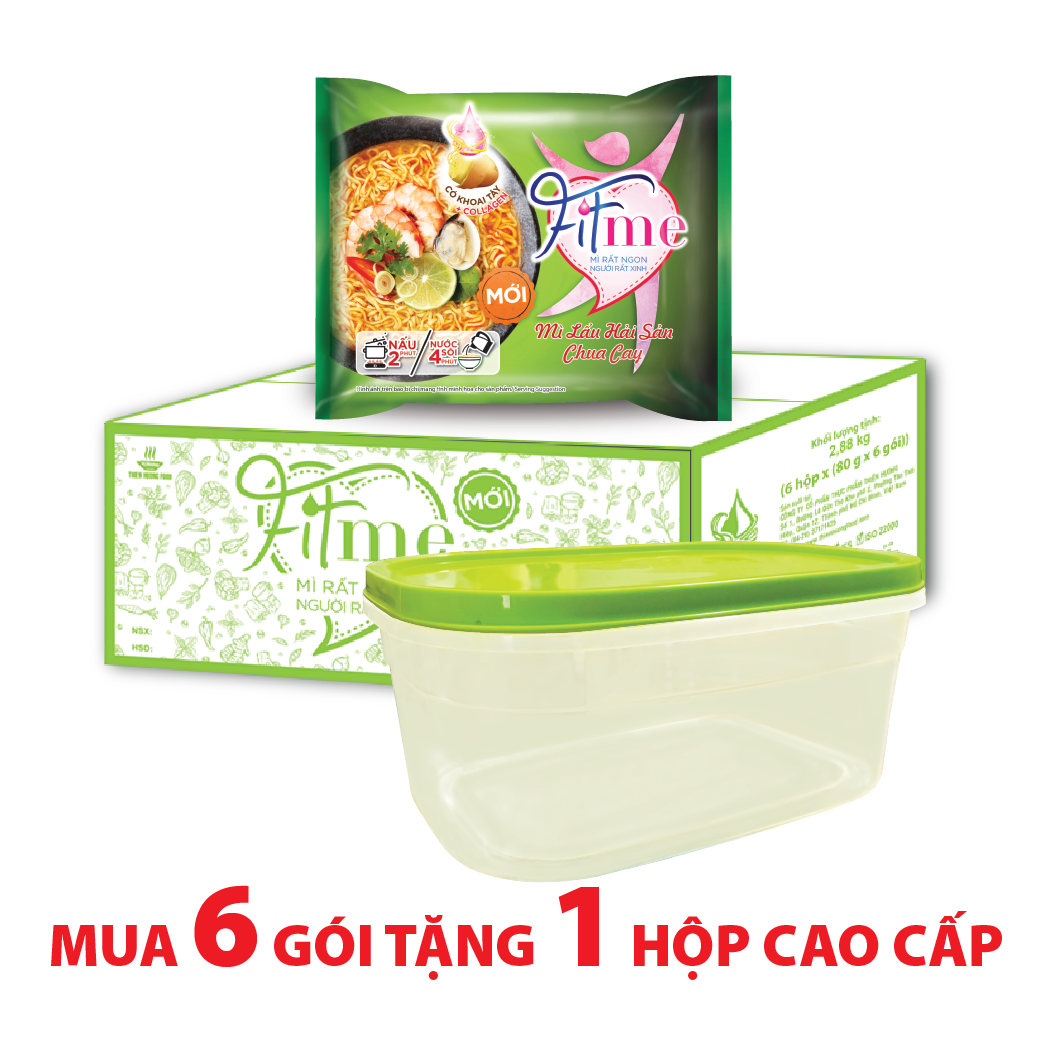 Thùng 36 Gói Mì Lẩu Hải Sản Chua Cay Fitme Có Bổ Sung Collagen 80g/gói