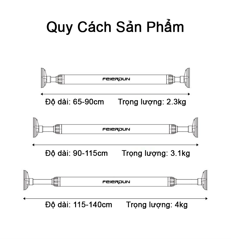 Xà Đơn Treo Tường Thế Hệ Mới FED-0228 - Kích Thước 65-90CM