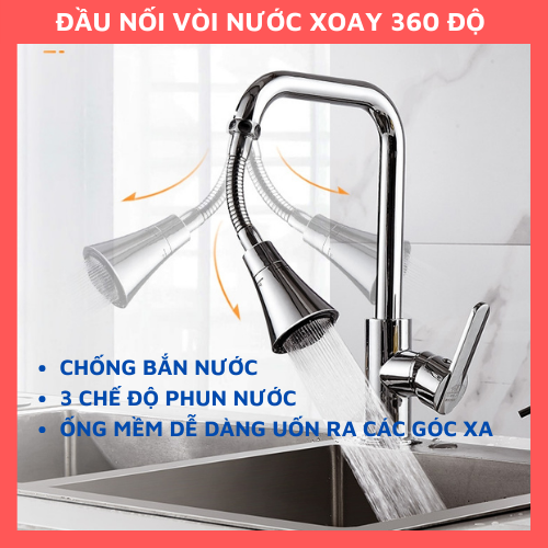 Loa nối đầu vòi chậu rửa bát xoay 360 độ