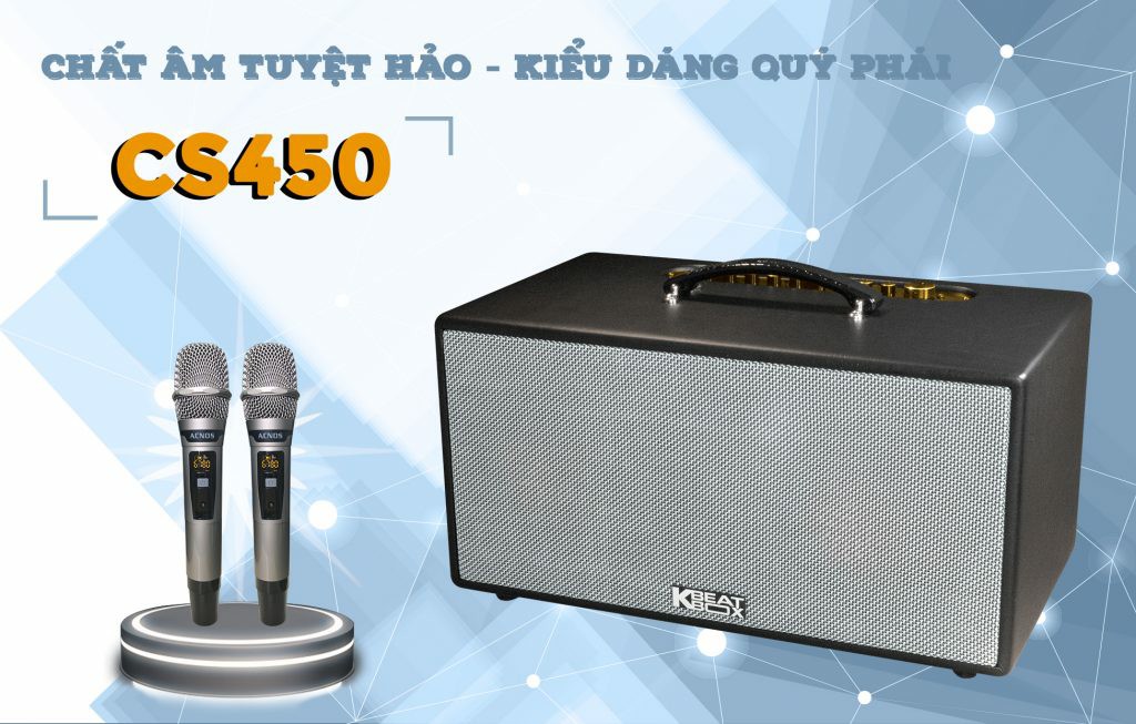 Dàn âm thanh di động ACNOS CS450 - Hệ thống 2 Loa full 6.5 inch và 3 loa treble - Công suất đến 500W - Kết nối bluetooth 5.0, USB, AUX, 6.5mm - Kết nối với các thiết bị thông minh khác dễ dàng qua CloudKaraoke - Kèm 2 micro không dây UHF - Hàng chính hãng