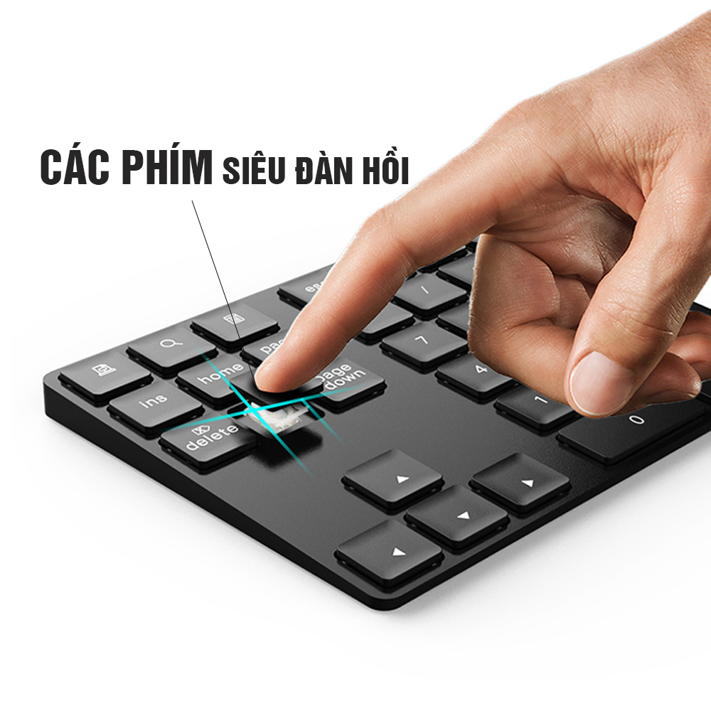 Bàn phím số không dây Wireless 2.4G, cho Laptop, thiết bị di động, 35 phím, thêm các phím chức năng, Pin sạc, phím êm Minh House