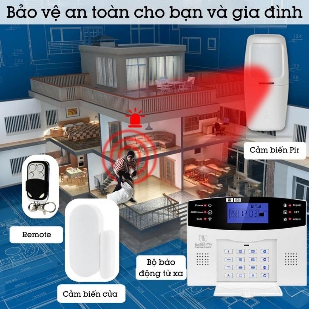 Bộ thiết bị báo trộm qua điện thoại trung tâm báo động chống trộm dùng sim + wifi Exsmith ES1719