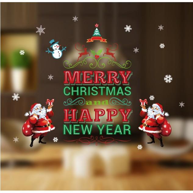 Decal dán tường trang trí Noel - Merry Christmas and Happy New Year Xanh Đỏ