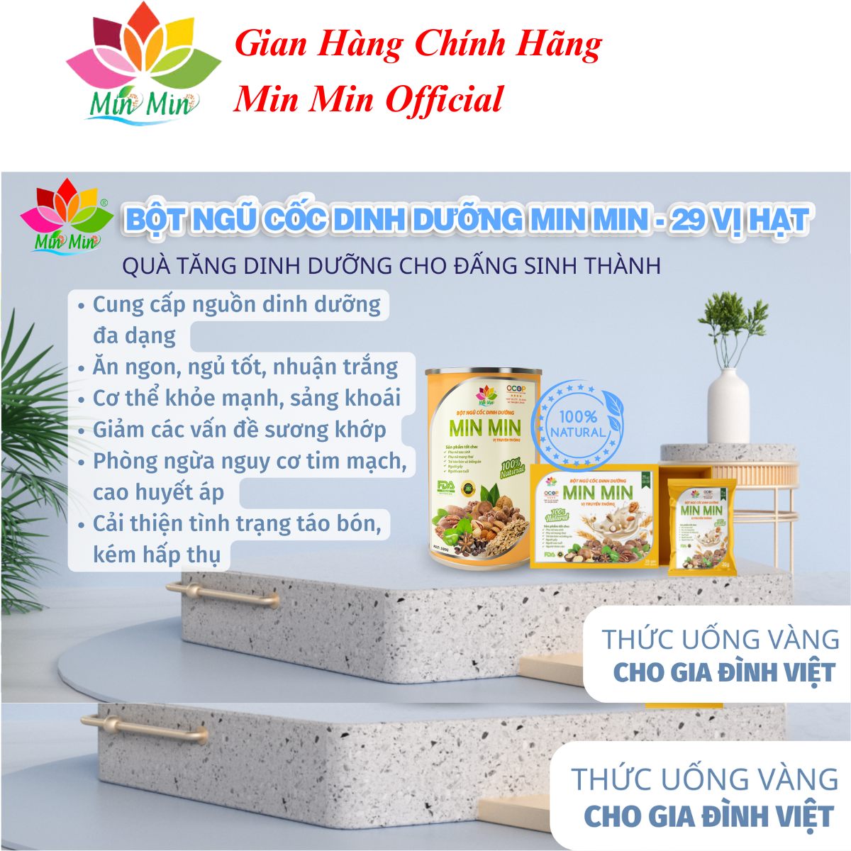 [COMBO] 2 Hộp (1Kg) Ngũ Cốc Bầu Lợi Sữa Dinh Dưỡng Min Min 29 Vị Hạt Truyền Thống Ngũ Cốc Min Min Dinh Dưỡng Cho Cả Gia Đình