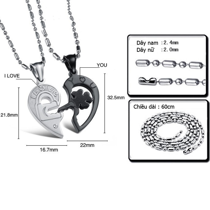 Dây chuyền cặp đôi chìa khóa cỏ 4 lá may mắn ver2 CDC009D