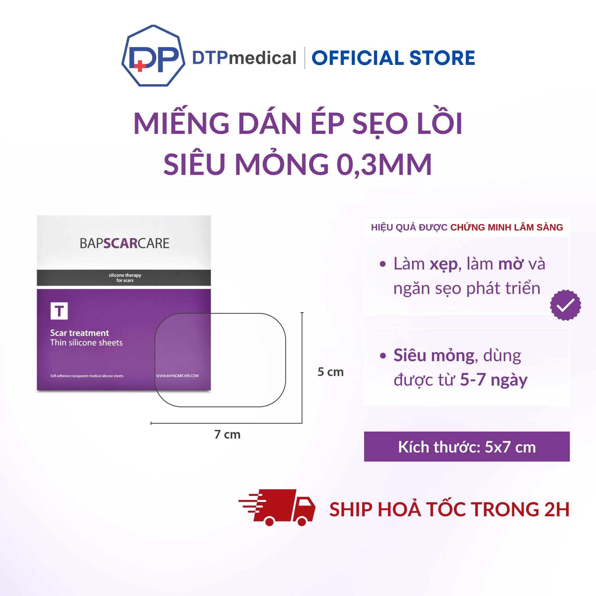 Miếng dán ép sẹo lồi Bapscarcare T siêu mỏng silicone trong suốt - Miếng dán silicone siêu mỏng làm mờ sẹo cũ, sẹo mới