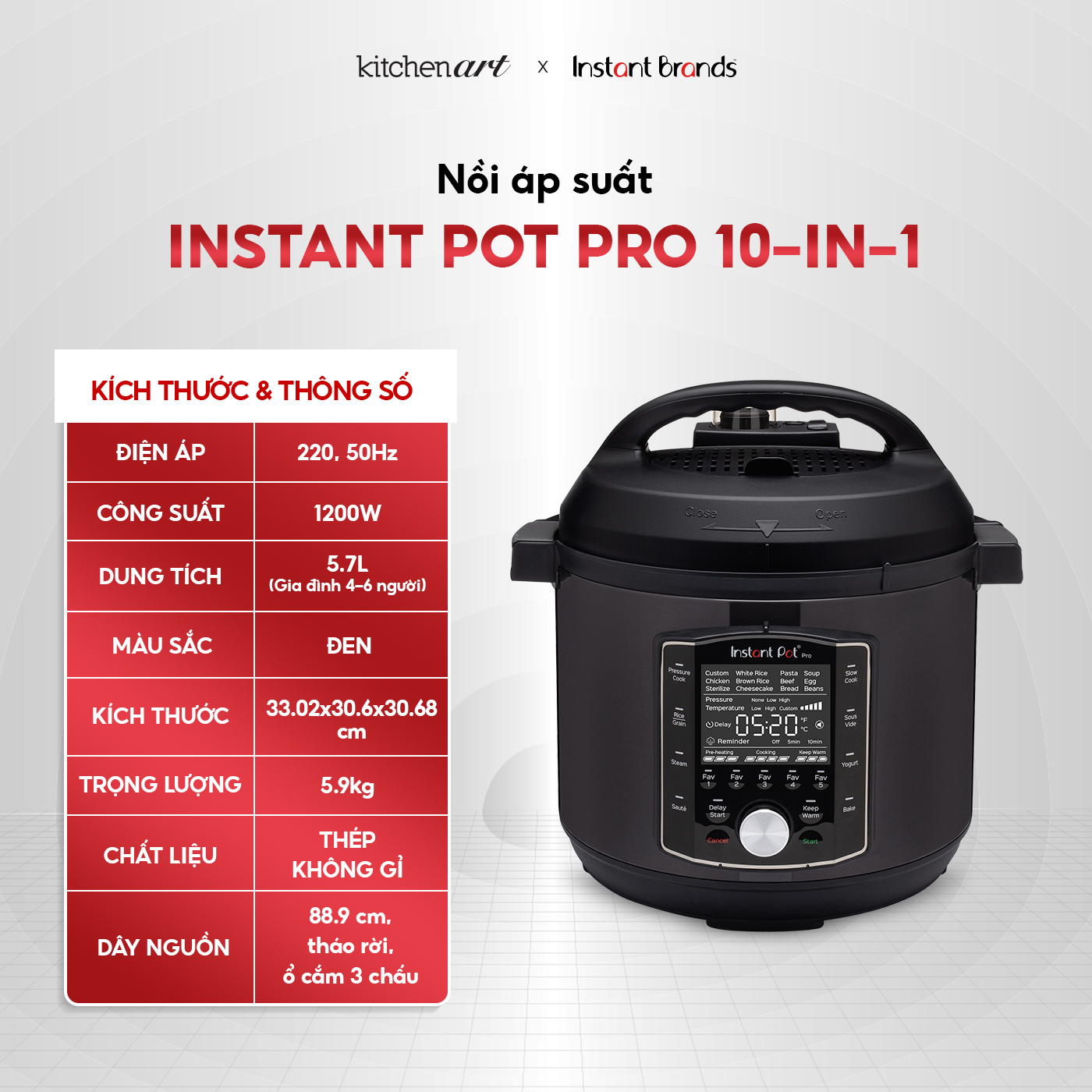 Nồi Áp Suất Điện Đa Năng INSTANT POT PRO 10-IN-1, 5.7L - Hàng Chính Hãng