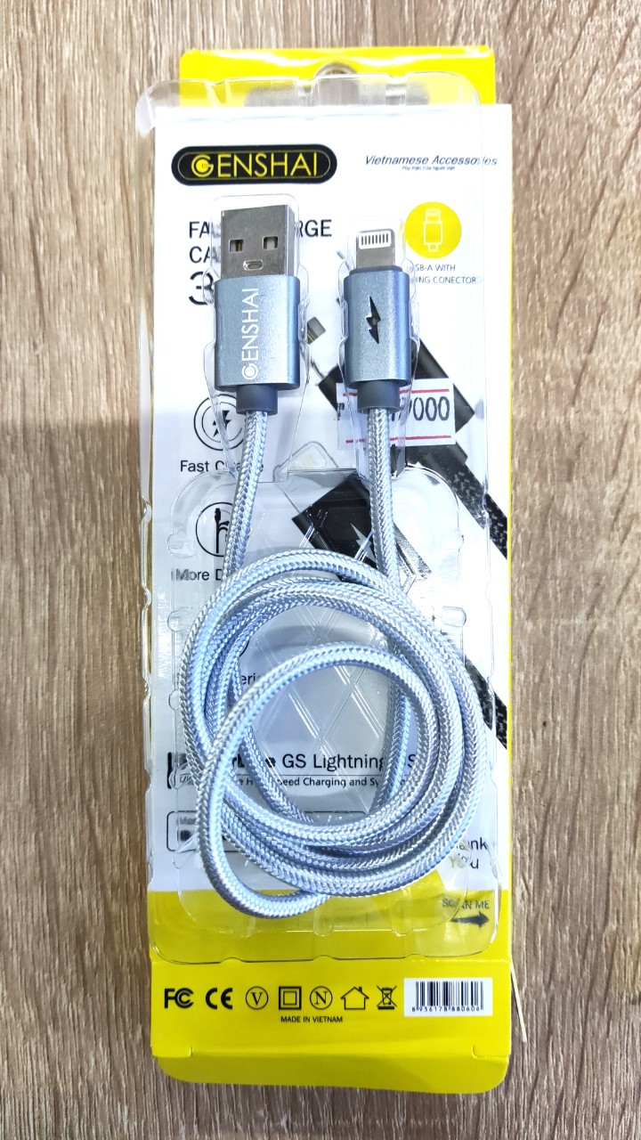 Cáp sạc nhanh Cho Iphone ipad 3A đèn Led Genshai GL9 dù 1m - hàng chính hãng