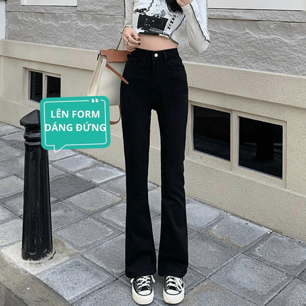 Quần jean nữ ống loe lưng cao tôn dáng vải tốt
