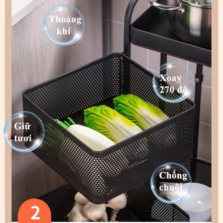 Kệ Xoay Đa Năng Vuông 5 Tầng Có Bánh Xe Đựng Rau Củ Quả, Giá Kệ Đựng Đồ Nhà Bếp Thông Minh Thép Không Gỉ Cao Cấp_Nutosan