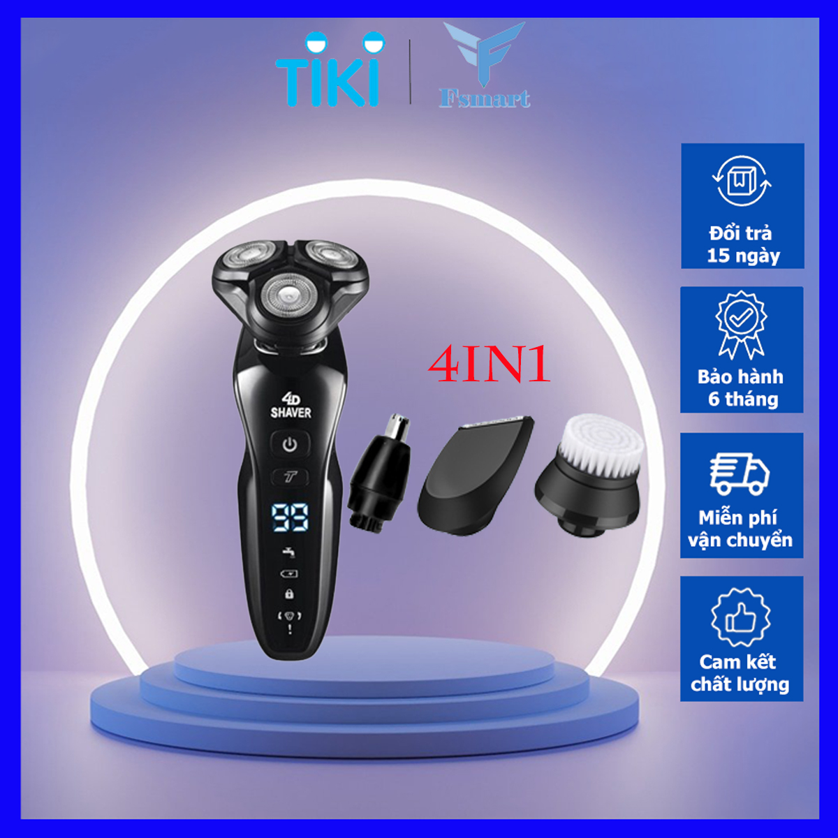 Máy cạo râu đa năng SeaSy SS13 4in1 thiết kế 3 lưỡi kép, máy cạo sát, êm cạo được cả khô và ướt, chống nước IPX 7 dành cho nam giới-Hàng Chính Hãng
