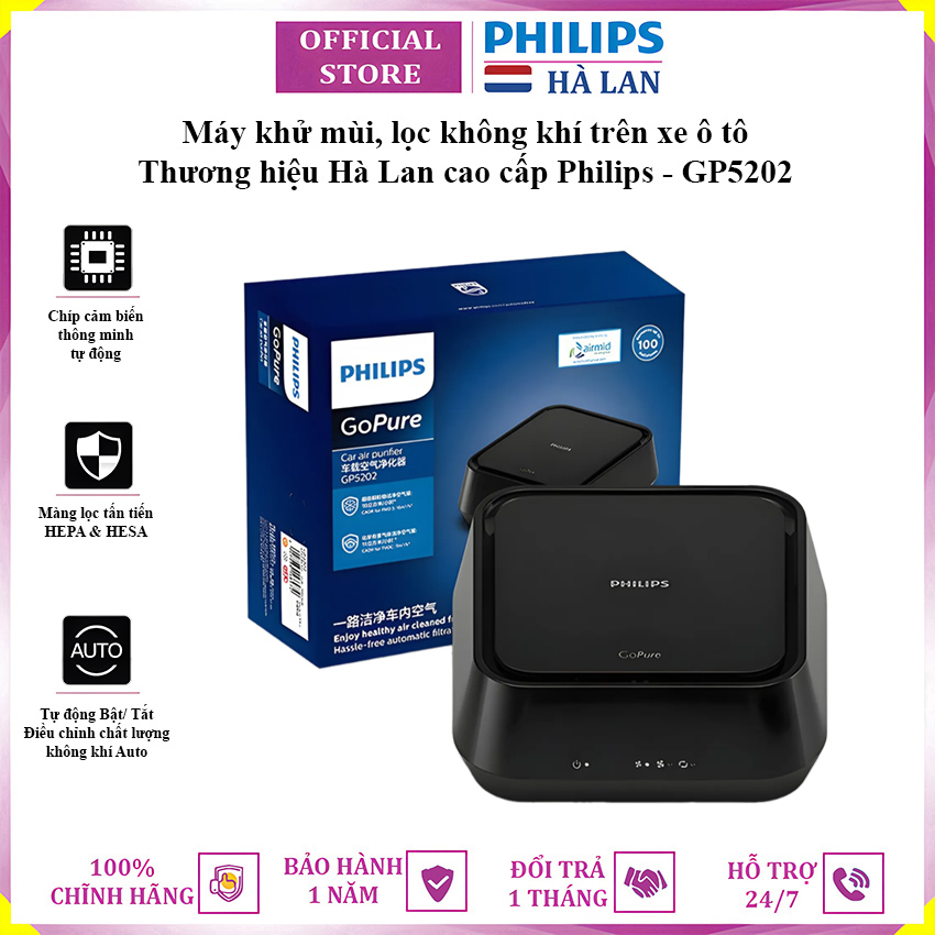 Máy khử mùi, lọc không khí ô tô thương hiệu Hà Lan cao cấp Philips GP5202 - Hàng nhập khẩu