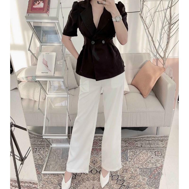 A553 Áo vest cách điệu dáng tay lửng chiết ly eo tỷ mỷ, dáng ôm vạt xòe 3 tone màu nổi bật