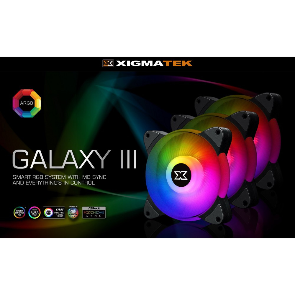 XIGMATEK GALAXY III ESSENTIAL - BX120 ARGB (EN45433): HUB FAN (PACK x3, CONTROLLER, POWER HUB) - Hãng Chính Hãng