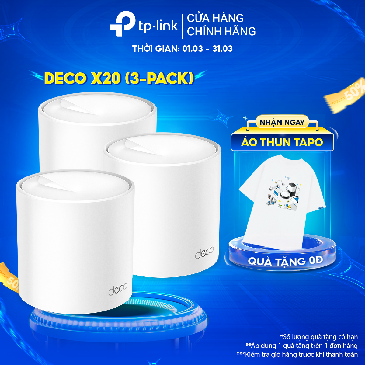 Bộ Phát Wifi Mesh TP-Link Deco X20 AX1800 MU-MIMO – Hàng Chính Hãng – 3 Pack
