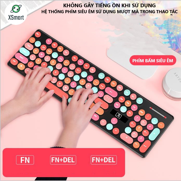 Bộ Bàn Phím Và Chuột Không Dây XSmart N620 Candy Hồng Nhiều Màu Sắc, Dùng Cho Máy Tính, Laptop, PC - Hàng Chính Hãng