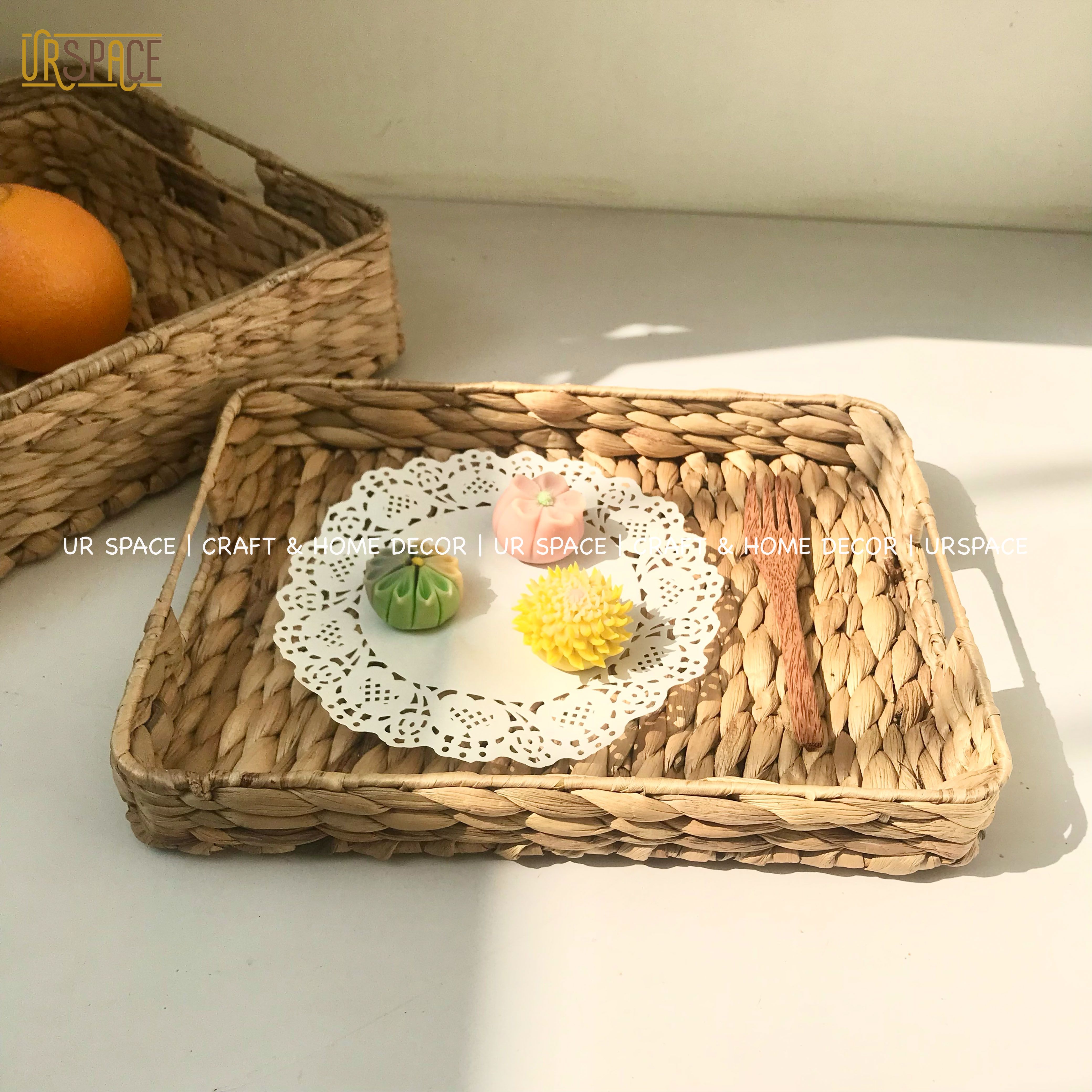 Khay lục bình chữ nhật URSPACE trang trí decor bánh, đựng trái cây / RECTANGLE HYACINTH TRAY