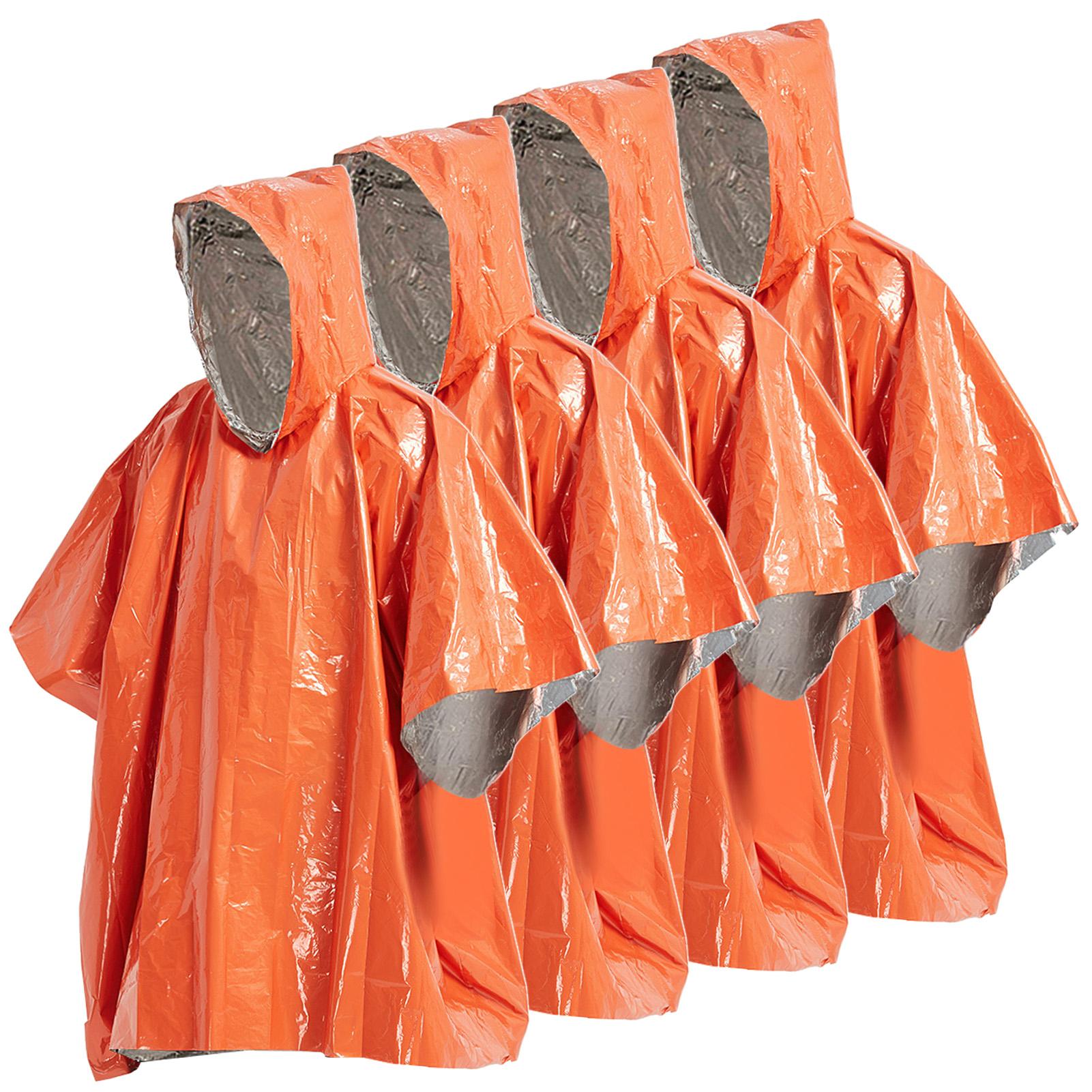 4PCS Orange Emergency Raincoat Aluminum Film Disposable Poncho Cold Insulation Rainwear