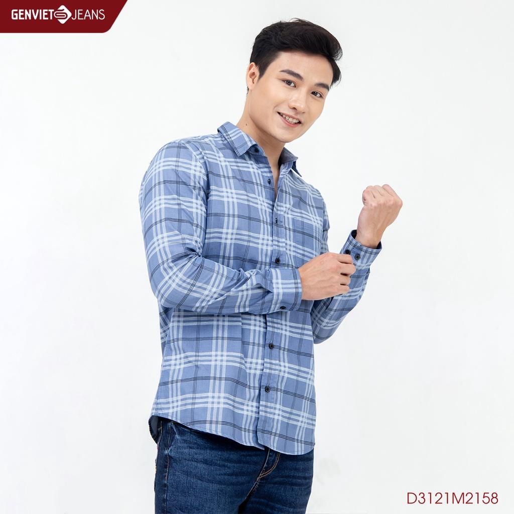 Áo Sơ Mi Jeans Kẻ Nam Dài Tay D3121M2158 GENVIET