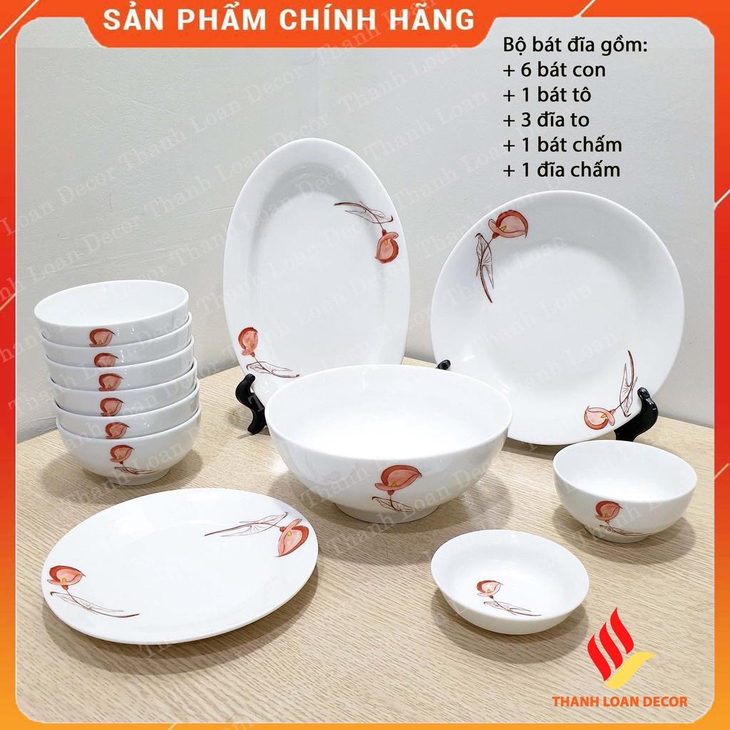 Bộ bát đĩa Bát Tràng chính hãng 12 món - Chén đĩa sứ sương trắng, họa tiết đẹp - Nhiều mẫu