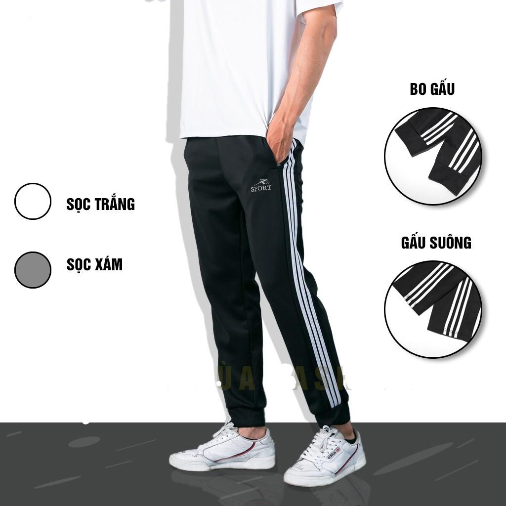 Quần Jogger nam thể thao 3 viền sọc Trắng / Xám, quần thể dục siêu đẹp QD.079