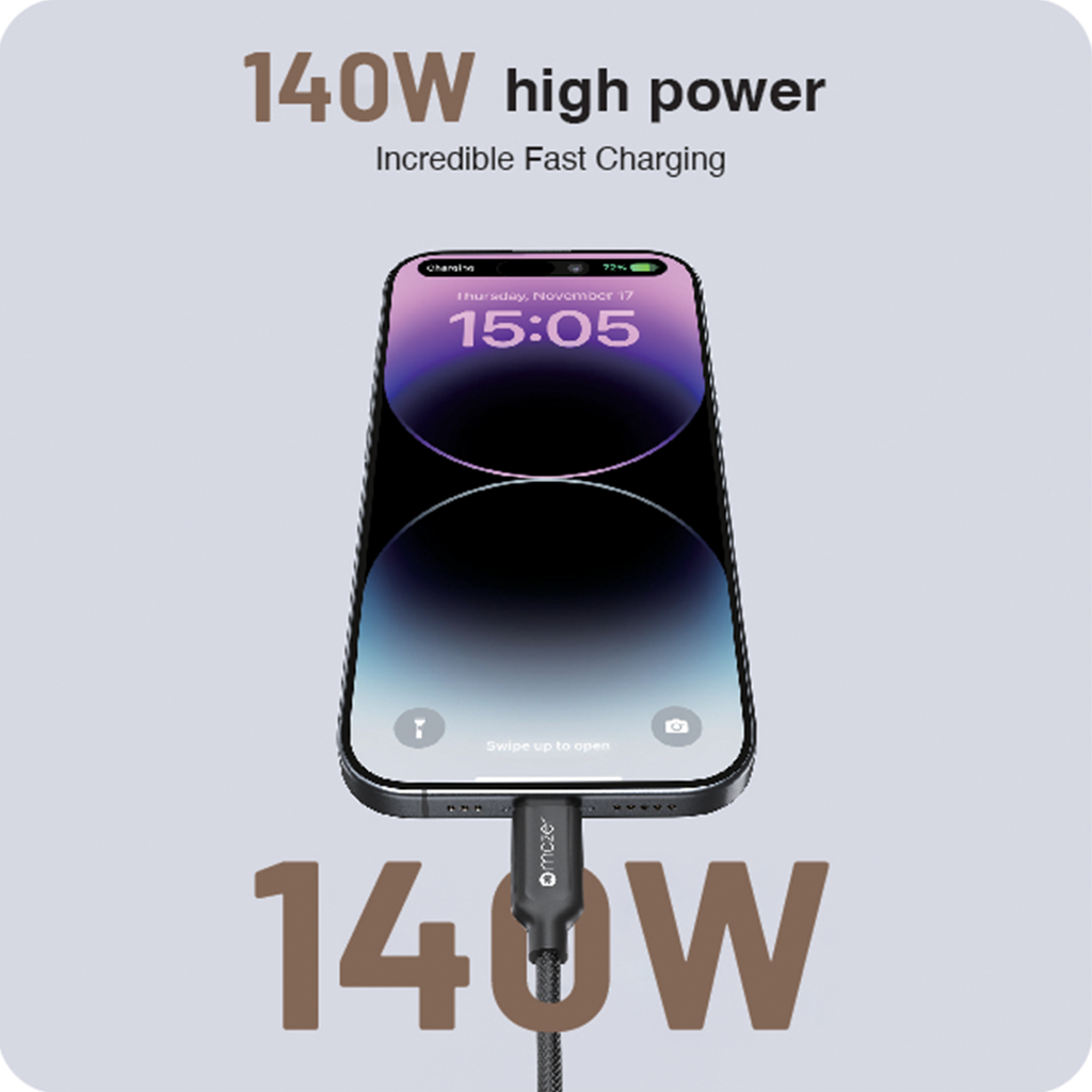 Dây Cáp Sạc Ra 2 Đầu USB-C MAZER InfiniteLink Scorpion PD 140W Dài 1.25m Chất Liệu Nylon Bện Bền Chắc Cao Cấp Hàng Chính Hãng