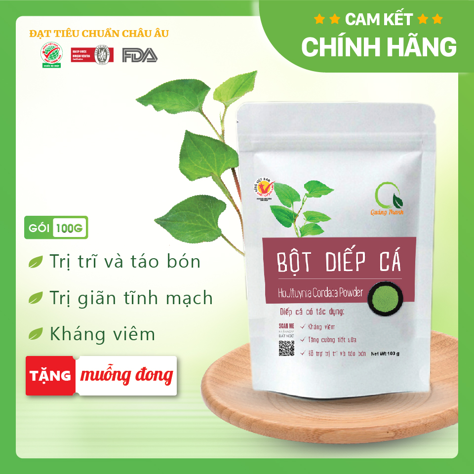 Bột Diếp Cá Sấy Lạnh Nguyên Chất - Giảm mở, giảm cân, kháng viêm, hỗ trợ trĩ, táo bón - Gói 100gr