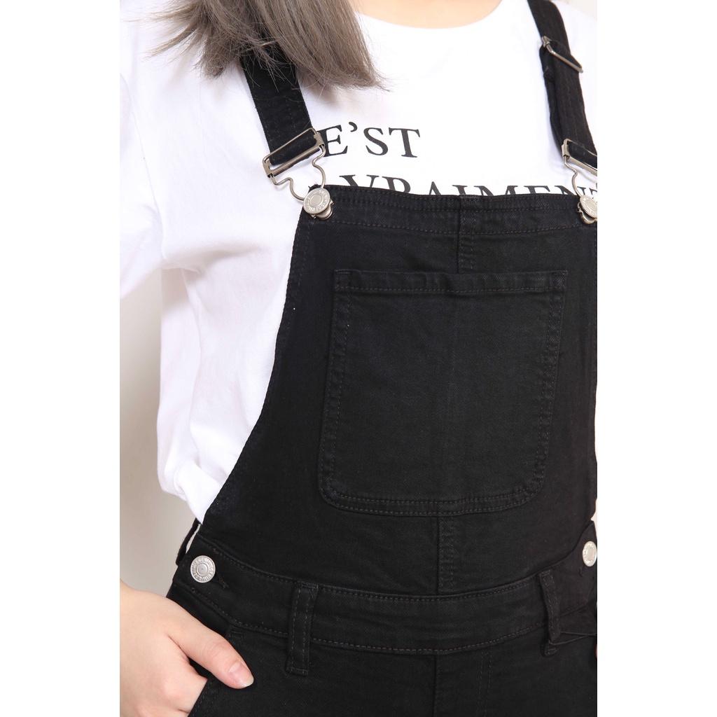 Quần Yếm bò Nữ Đen Trắng Rách Gập Gấu có dây điều chỉnh CT JEANS