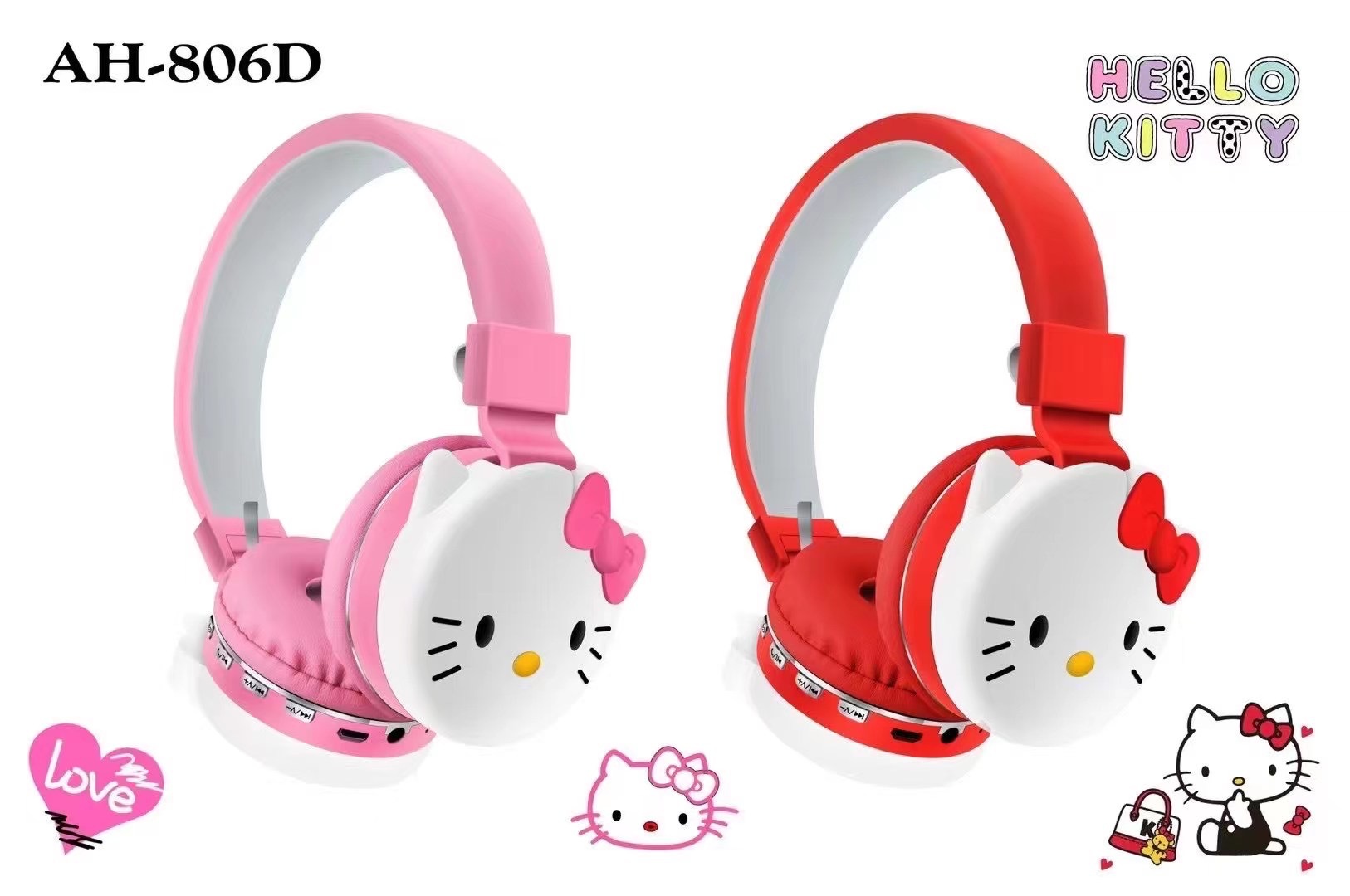 Tai Nghe Không dây Floveme Hello Kitty AH806d ,Tai Nghe Bluetooth Hoạt Hình Điện Thoại Di Động Máy Tính Âm Nhạc Stereo-Hàng chính hãng
