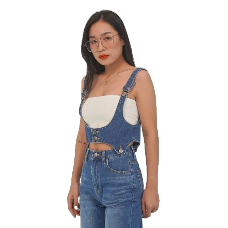 Bộ quần + Áo yếm nữ ngắn Y2 siêu hot, quần bò nữ cá tính chất denim Cao Cấp - thương hiệu Samma Jeans - Quần jeans