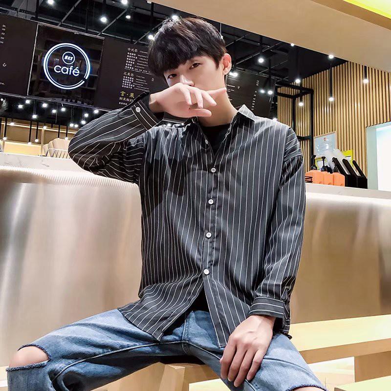 Áo sơ mi nam tay dài họa tiết sọc thời trang phong cách