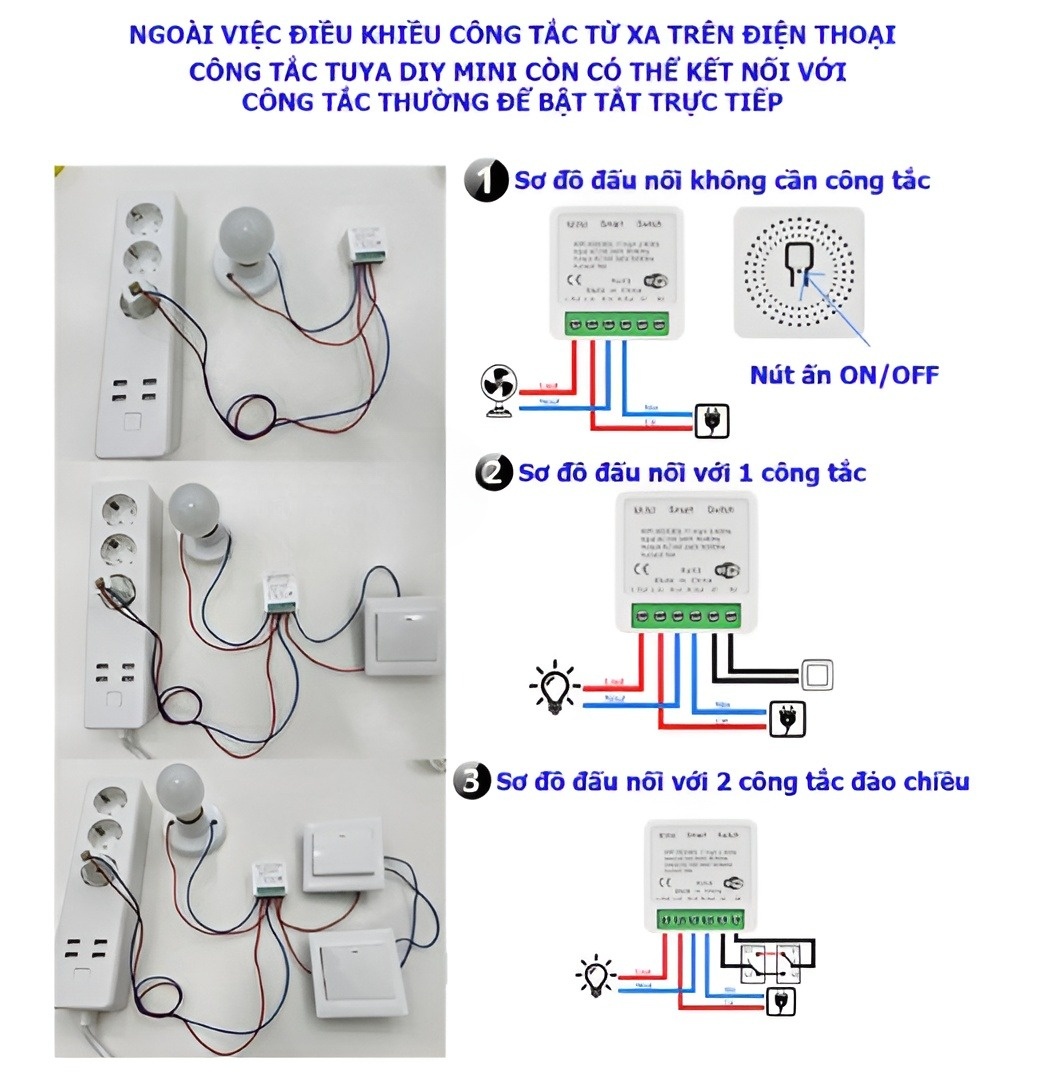 Công tắc thông minh tuya 16A Mini DIY điều khiển từ xa qua điện thoại app