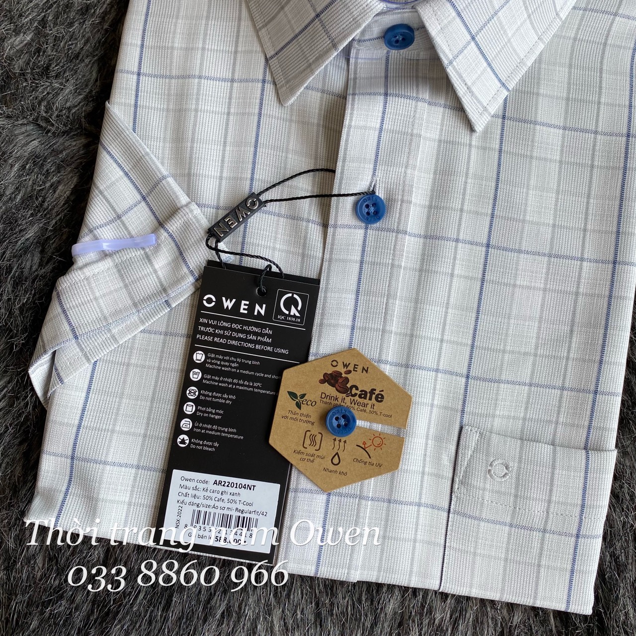OWEN - Áo Sơ mi ngắn tay Owen REGULAR FIT chất cafe không nhăn kẻ ô xám trắng 220104