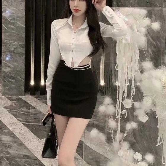 Áo sơ mi nữ khoét eo xinh xắn, áo crotop dài tay vạt nhọn SMVN23